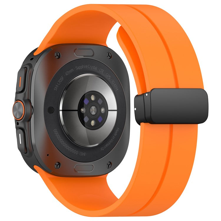 For Samsung Galaxy Watch Ultra 47mm Silicone Watch Band Magnetic Folding Buckle Wrist Strap - Orange