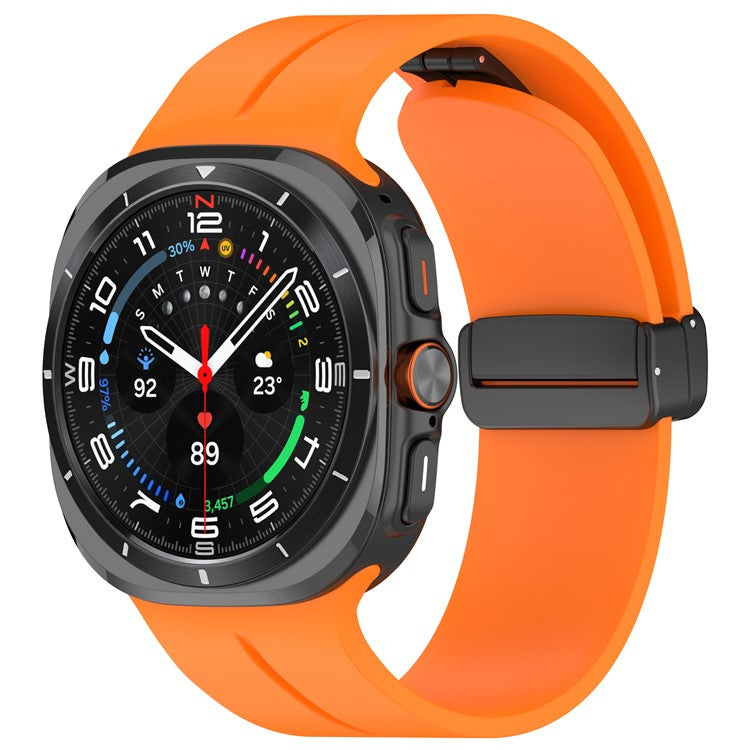 For Samsung Galaxy Watch Ultra 47mm Silicone Watch Band Magnetic Folding Buckle Wrist Strap - Orange