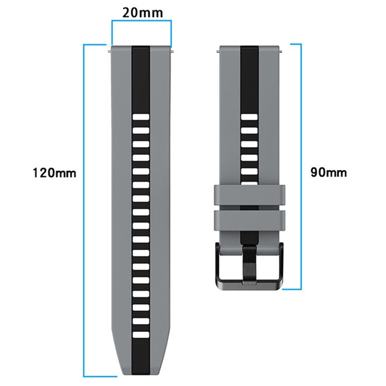 For Huawei Watch GT 3 42mm / GT 3 Pro 43mm Universal 20mm Smartwatch Strap Silicone Wrist Band - Black+Orange