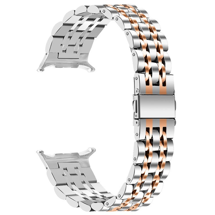 For Samsung Galaxy Watch Ultra 47mm Slim Metal Band Stainless Steel 7-Bead Chain Watch Strap - Silver / Rose Gold