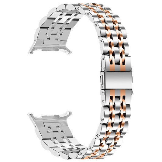 For Samsung Galaxy Watch Ultra 47mm Slim Metal Band Stainless Steel 7-Bead Chain Watch Strap - Silver / Rose Gold