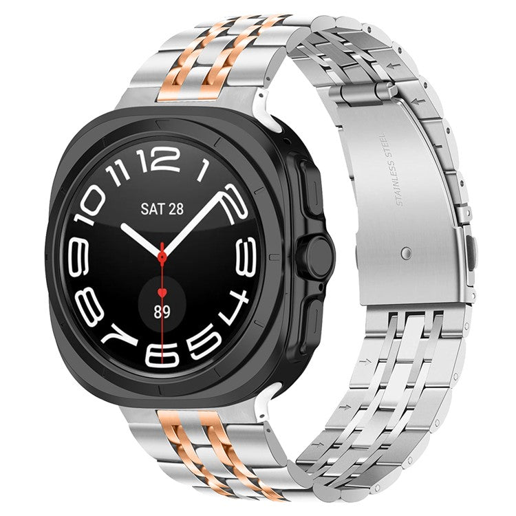 For Samsung Galaxy Watch Ultra 47mm Slim Metal Band Stainless Steel 7-Bead Chain Watch Strap - Silver / Rose Gold