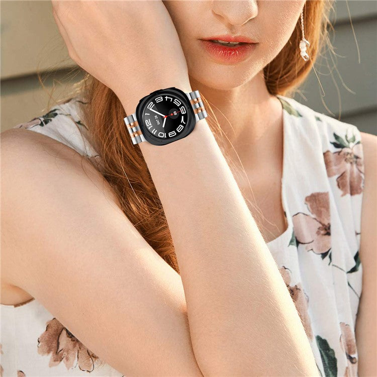 For Samsung Galaxy Watch Ultra 47mm Slim Metal Band Stainless Steel 7-Bead Chain Watch Strap - Silver / Rose Gold