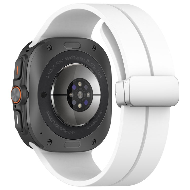 For Samsung Galaxy Watch Ultra 47mm Silicone Smartwatch Band Wrist Strap with Silver Magnetic Folding Buckle - White