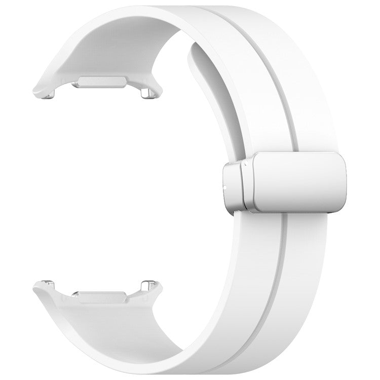 For Samsung Galaxy Watch Ultra 47mm Silicone Smartwatch Band Wrist Strap with Silver Magnetic Folding Buckle - White