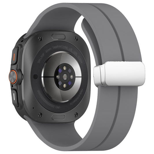 For Samsung Galaxy Watch Ultra 47mm Silicone Smartwatch Band Wrist Strap with Silver Magnetic Folding Buckle - Dark Grey