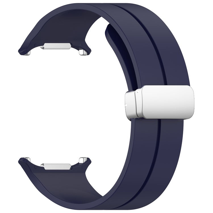 For Samsung Galaxy Watch Ultra 47mm Silicone Smartwatch Band Wrist Strap with Silver Magnetic Folding Buckle - Midnight Blue