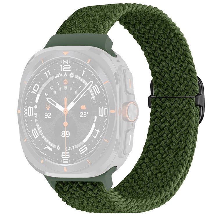 For Samsung Galaxy Watch Ultra 47mm Braided Watch Band Adjustable Nylon Replacement Strap - Green / Black Buckle