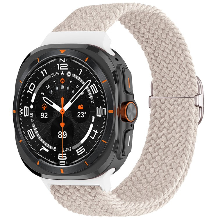 For Samsung Galaxy Watch Ultra 47mm Braided Watch Band Adjustable Nylon Replacement Strap - Starlight / White Buckle