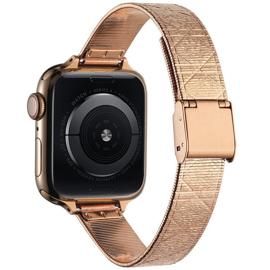 For Apple Watch Series 10 42mm / 9 8 7 41mm / SE (2023) SE (2022) SE 6 5 4 40mm / 3 2 1 38mm Rhombus Pattern Strap Stainless Steel Watch Band - Rose Gold