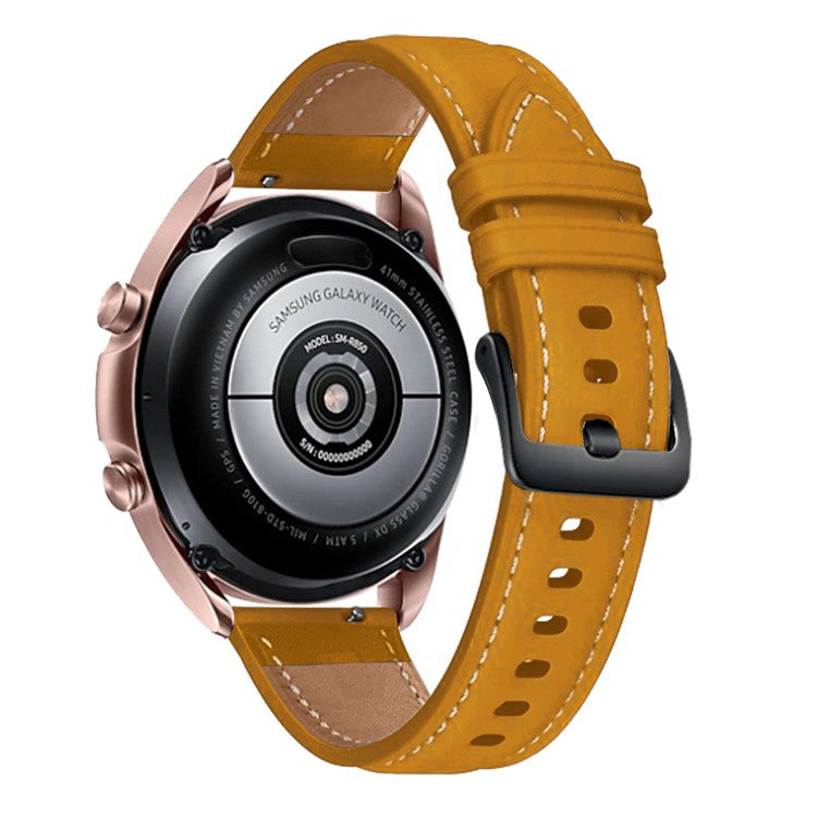 22mm High-quality Genuine Leather Watch Wrist Strap (Black Buckle) for Samsung Galaxy Watch3 45mm R840 - Yellow