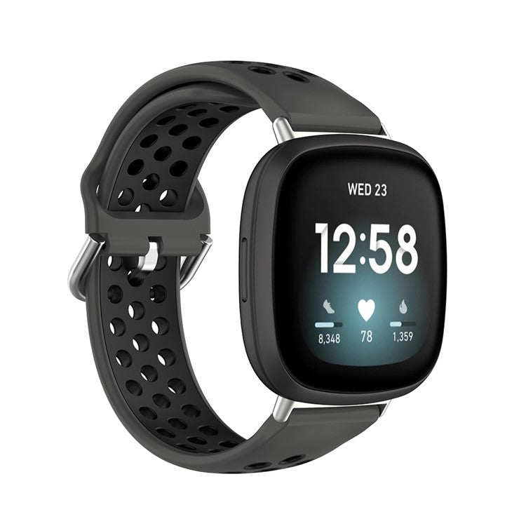 For Fitbit Versa 3/Sense Bi-color Silicone Smart Watch Strap - Coal-black