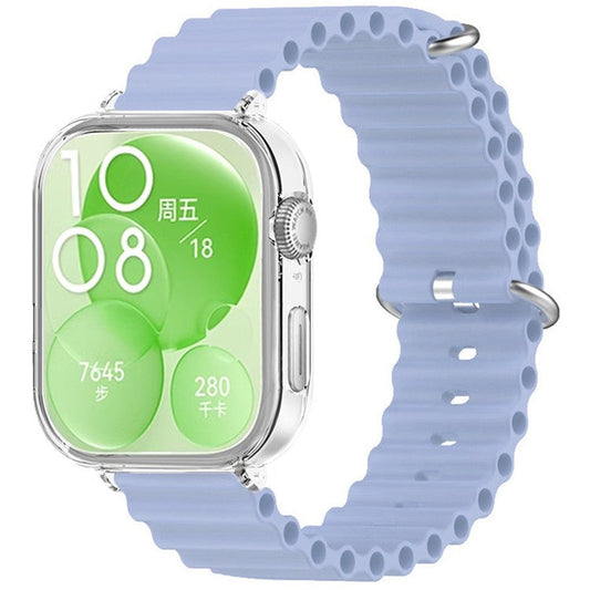For Huawei Watch Fit 3 Silicone Strap Sports Watch Band with Transparent PC Case - Purple