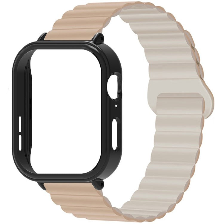 For Huawei Watch Fit 3 Silicone Strap Magnetic Watch Band with Black PC Watch Case - Milk Tea+Starlight