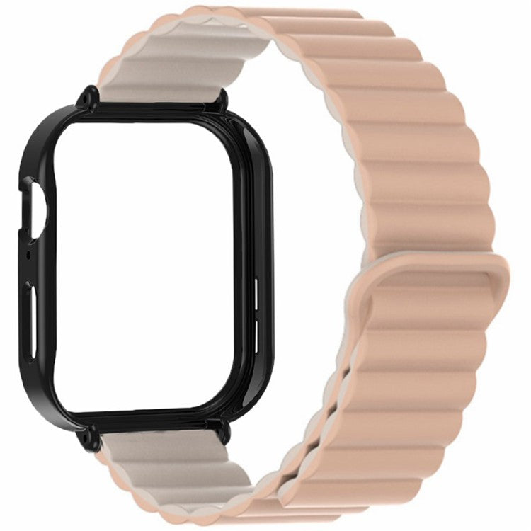 For Huawei Watch Fit 3 Silicone Strap Magnetic Watch Band with Black PC Watch Case - Milk Tea+Starlight