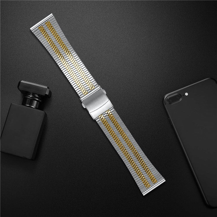 For TicWatch Pro 2020 Stainless Steel Watch Band Five-Bead Replacement Metal Strap - Silver Gold