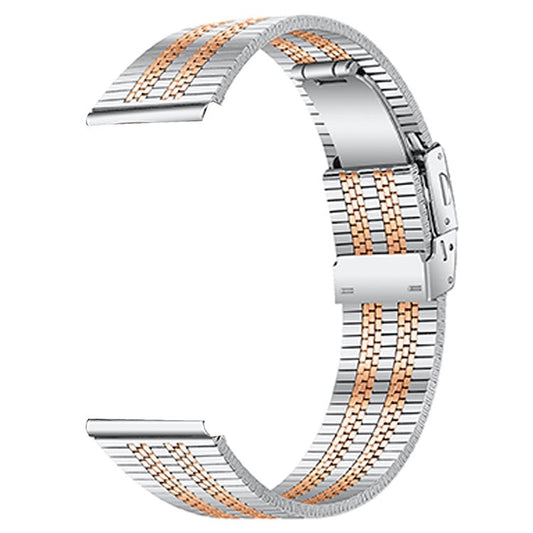 For Fossil Gen 5 Carlyle Stainless Steel Band Five-Bead Watch Strap Replacement - Silver Rose Gold