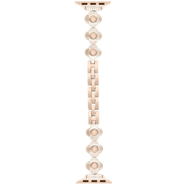 For Apple Watch Series 10 42mm / 9 8 7 41mm / SE (2023) SE (2022) SE 6 5 4 40mm / 3 2 1 38mm Plum Blossom Quick Release Metal Bracelet Watch Strap - Rose Gold