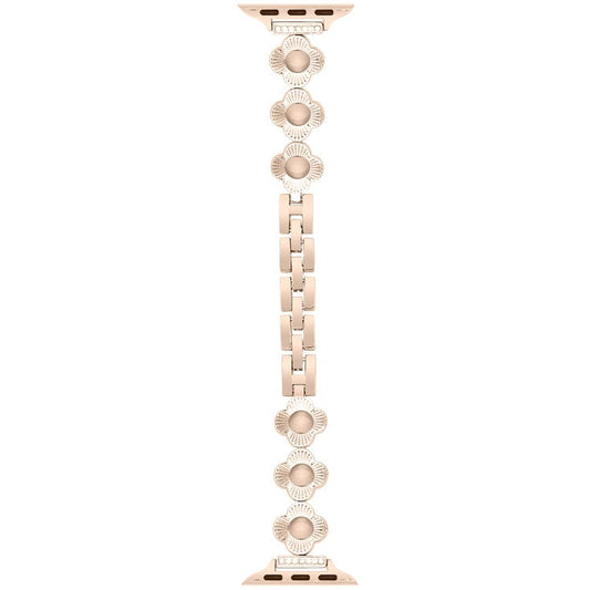For Apple Watch Series 10 42mm / 9 8 7 41mm / SE (2023) SE (2022) SE 6 5 4 40mm / 3 2 1 38mm Plum Blossom Quick Release Metal Bracelet Watch Strap - Rose Gold