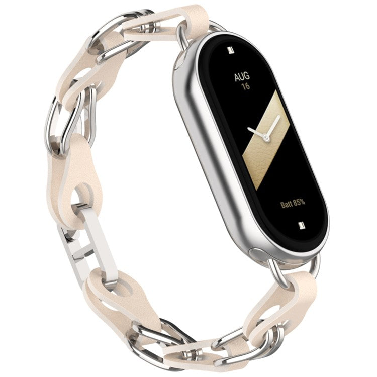 For Xiaomi Smart Band 9 / 8 Watch Band Fashion Hollow Out Zinc Alloy + Leather Chain Strap - Starlight