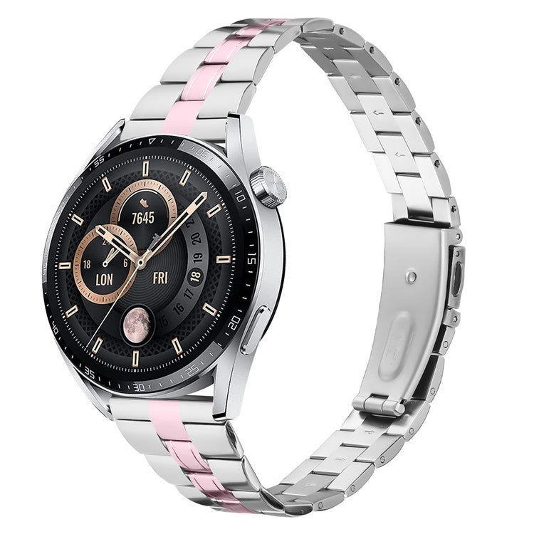 For TicWatch Pro 2020 Three-Bead Stainless Steel Band Smartwatch Wrist Strap - Silver+Rose Pink