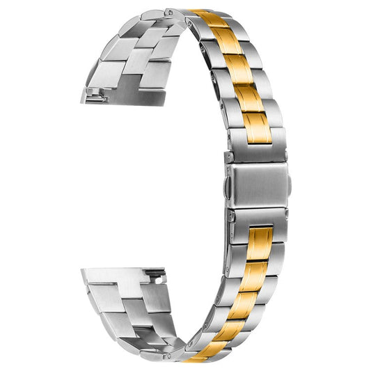 For Fossil Gen 5 Carlyle Stainless Steel Band Lines Design Ultra-Thin Watch Strap - Silver+Gold