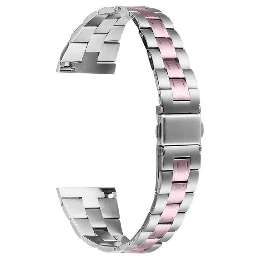 For Fossil Gen 5 Carlyle Stainless Steel Band Lines Design Ultra-Thin Watch Strap - Silver+Rose Pink