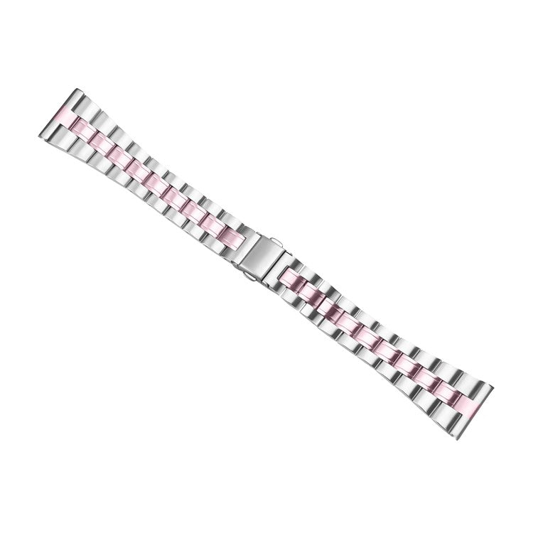 For Fossil Gen 5 Carlyle Stainless Steel Band Lines Design Ultra-Thin Watch Strap - Silver+Rose Pink