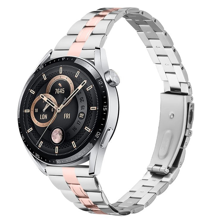 For Huami Amazfit Pace Watch Band Three-Beads Stainless Steel Wrist Strap - Silver+Pink Gold