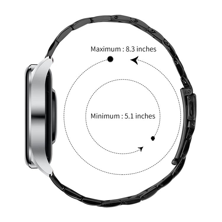 For Huawei Watch GT 42mm 46mm Watch Strap Three-Beads Stainless Steel Band - Black