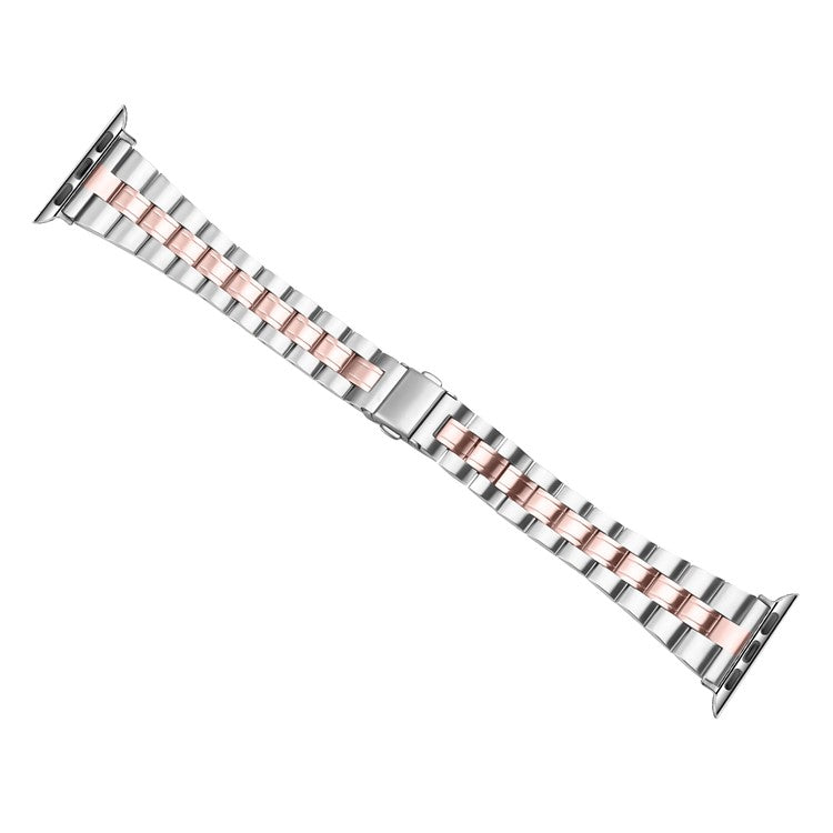 For Apple Watch 10 46mm / Ultra 2 / Ultra 49mm / 9 8 7 45mm / SE (2023) SE (2022) SE 6 5 4 44mm / 3 2 1 42mm Stainless Steel Band - Silver+Pink Gold