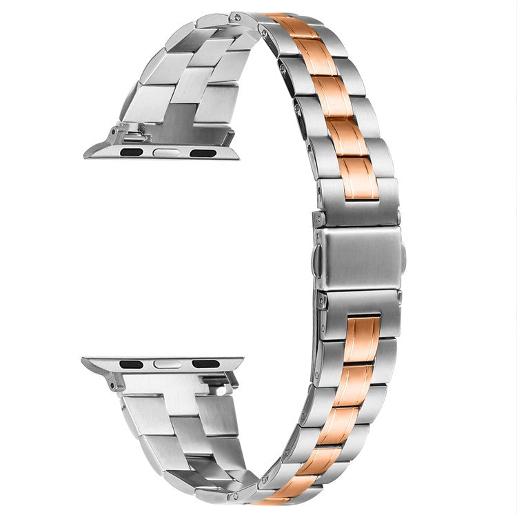 For Apple Watch 10 46mm / Ultra 2 / Ultra 49mm / 9 8 7 45mm / SE (2023) SE (2022) SE 6 5 4 44mm / 3 2 1 42mm Stainless Steel Band - Silver+Rose Gold