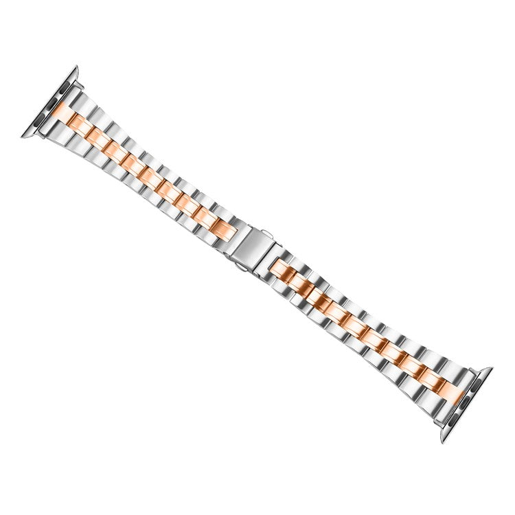 For Apple Watch 10 46mm / Ultra 2 / Ultra 49mm / 9 8 7 45mm / SE (2023) SE (2022) SE 6 5 4 44mm / 3 2 1 42mm Stainless Steel Band - Silver+Rose Gold