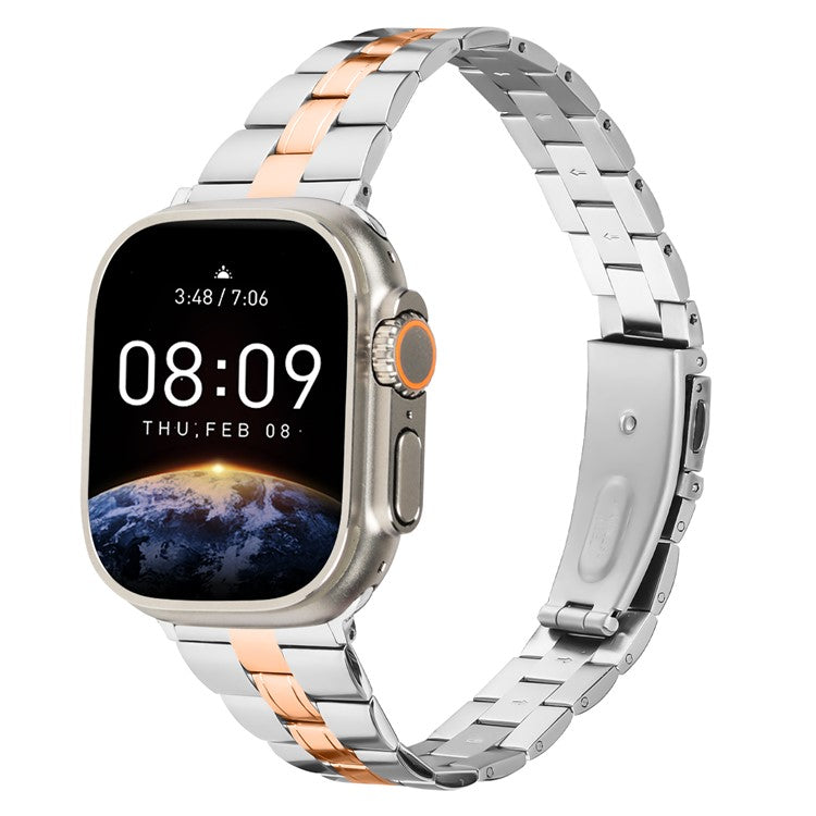 For Apple Watch 10 46mm / Ultra 2 / Ultra 49mm / 9 8 7 45mm / SE (2023) SE (2022) SE 6 5 4 44mm / 3 2 1 42mm Stainless Steel Band - Silver+Rose Gold