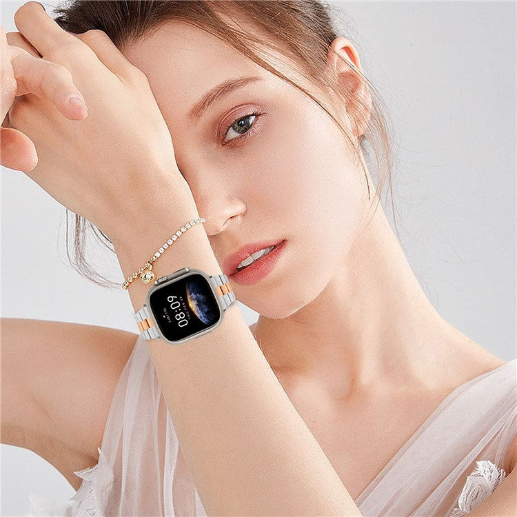 For Apple Watch 10 46mm / Ultra 2 / Ultra 49mm / 9 8 7 45mm / SE (2023) SE (2022) SE 6 5 4 44mm / 3 2 1 42mm Stainless Steel Band - Silver+Rose Gold