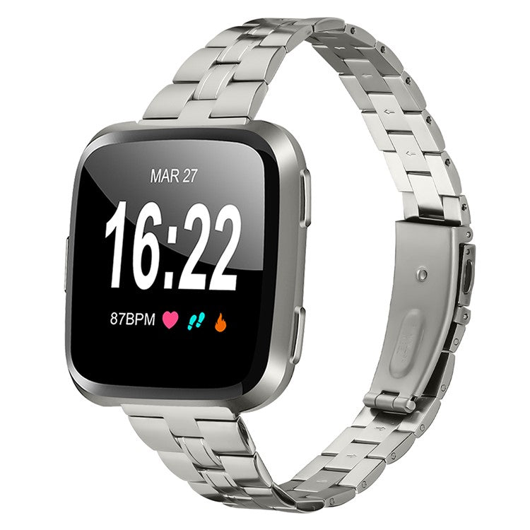 For Fitbit Versa Lite / Versa 2 / Versa Watch Strap Stainless Steel Three-Beads Wrist Band - Titanium
