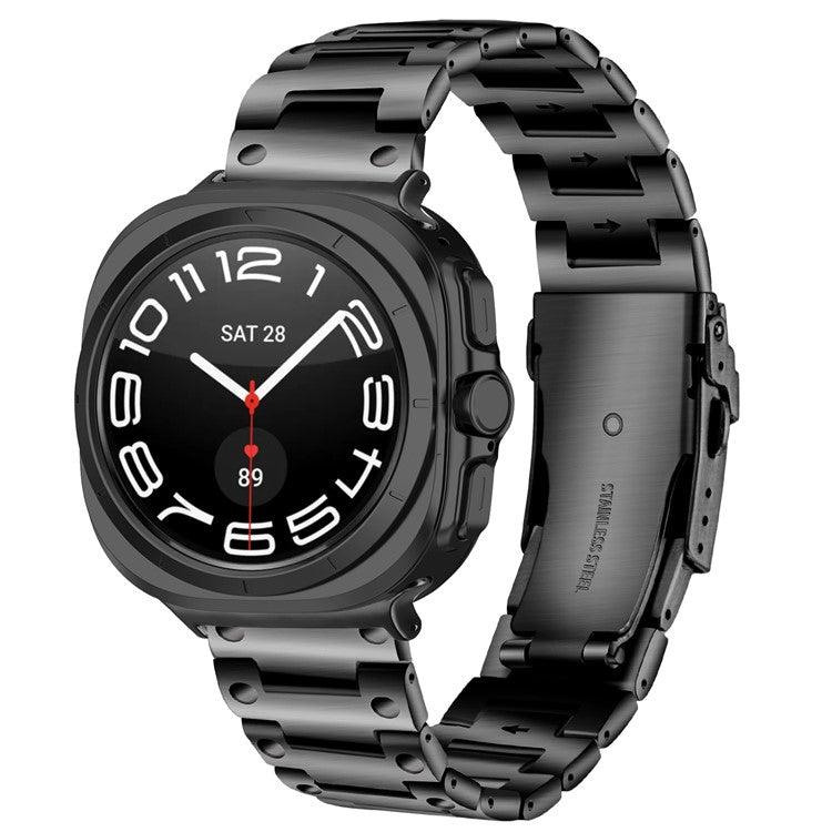 For Samsung Galaxy Watch Ultra 47mm Stainless Steel Watch Strap Buckle Design Wrist Band - Black