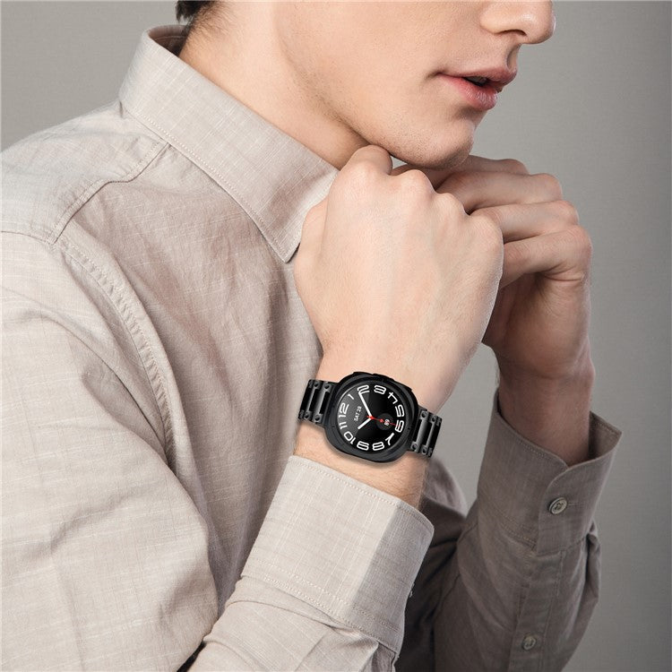 For Samsung Galaxy Watch Ultra 47mm Stainless Steel Watch Strap Buckle Design Wrist Band - Black