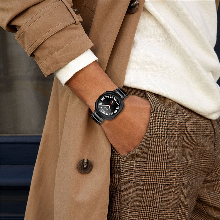 For Samsung Galaxy Watch Ultra 47mm Stainless Steel Watch Strap Buckle Design Wrist Band - Black