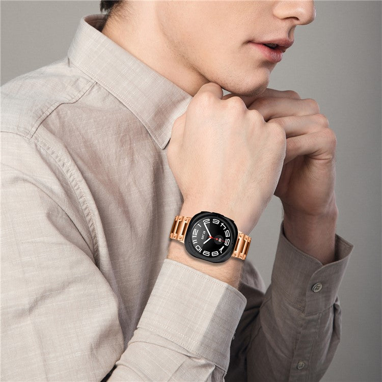 For Samsung Galaxy Watch Ultra 47mm Stainless Steel Watch Strap Buckle Design Wrist Band - Rose Gold