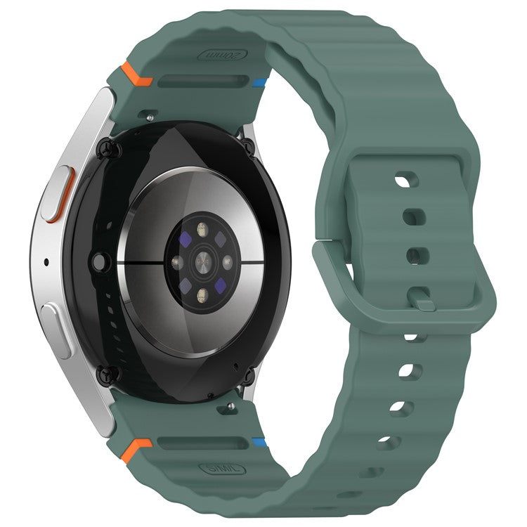 For Samsung Galaxy Watch FE / Watch7 40mm 44mm Silicone Wave Texture Watch Band Replacement Straps - Olive Green