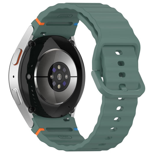 For Samsung Galaxy Watch FE / Watch7 40mm 44mm Silicone Wave Texture Watch Band Replacement Straps - Olive Green