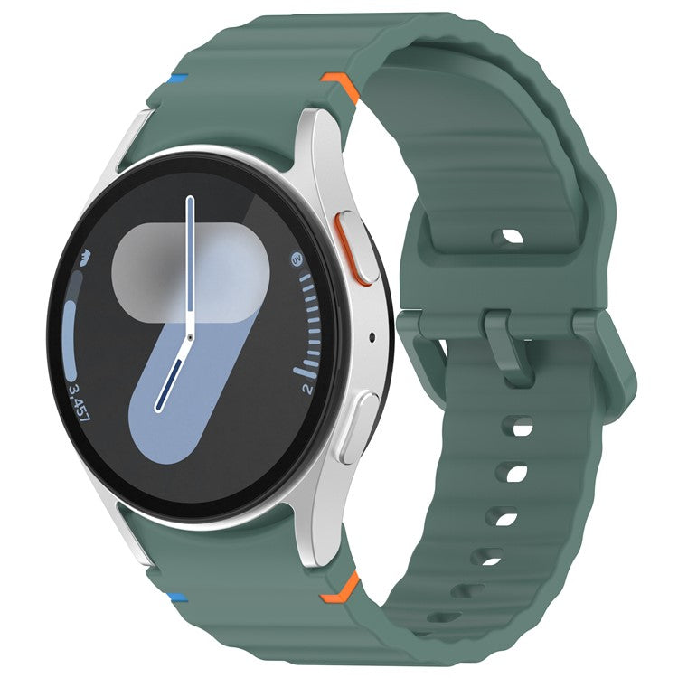 For Samsung Galaxy Watch FE / Watch7 40mm 44mm Silicone Wave Texture Watch Band Replacement Straps - Olive Green
