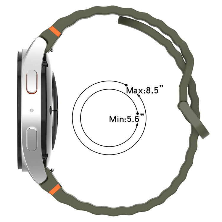 For Samsung Galaxy Watch FE / Watch7 40mm 44mm Silicone Wave Texture Watch Band Replacement Straps - Black