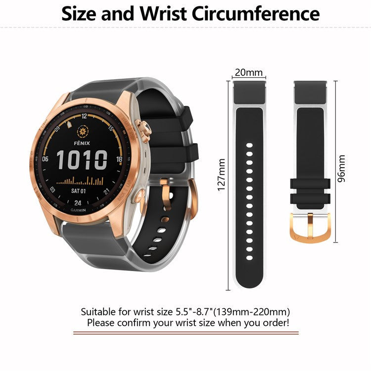 KALEBOL For Garmin Fenix 7S  /  7S Pro  /  6S  /  6S Pro QuickFit 20mm Silicone Band Translucent Watch Strap - Lime
