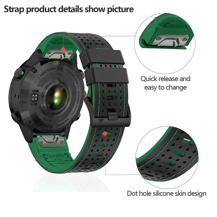 KALEBOL For Garmin Fenix 7 / 7 Pro / 6 / 6 Pro QuickFit 22mm Silicone Watch Band Dual Color Dot Holes Design - Black+Red