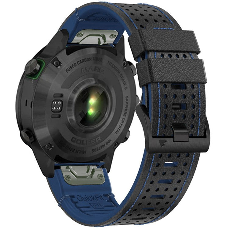 KALEBOL For Garmin Fenix 7X / 7X Pro / 6X / 6X Pro QuickFit 26mm Silicone Watch Band Dual Color Dot Holes Design - Black+Blue