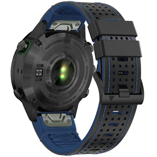 KALEBOL For Garmin Fenix 7X / 7X Pro / 6X / 6X Pro QuickFit 26mm Silicone Watch Band Dual Color Dot Holes Design - Black+Blue