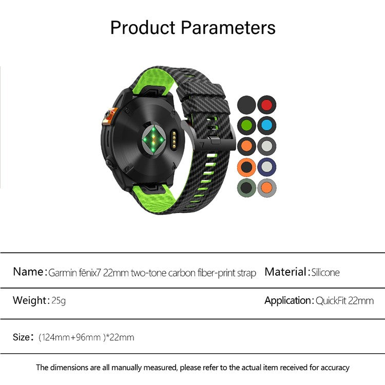 KALEBOL For Garmin Fenix 7 / 7 Pro / 6 / 6 Pro Silicone Watch Band Quickfit 22mm Carbon Fiber Texture Strap - Black+Lime