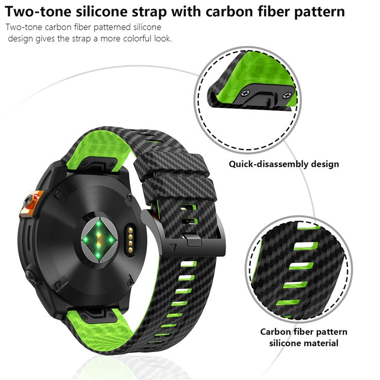KALEBOL For Garmin Fenix 7 / 7 Pro / 6 / 6 Pro Silicone Watch Band QuickFit 22mm Carbon Fiber Texture Strap - Black+Sky Blue